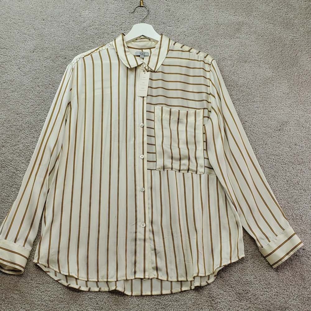 Rails Spencer Silk Blouse Womens Large Ivory Daffodil Stripe Button Front Casual